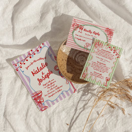 Retro Colorful Hand plockade Bröllop Inbjudningar