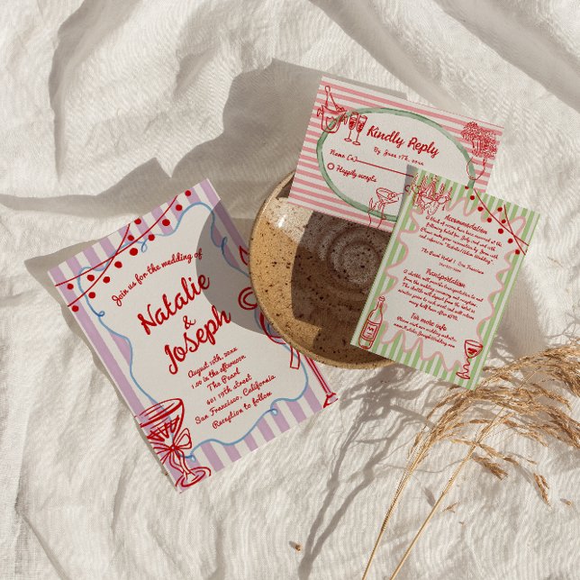 Retro Colorful Hand plockade Bröllop Inbjudningar (Skapare uppladdad)