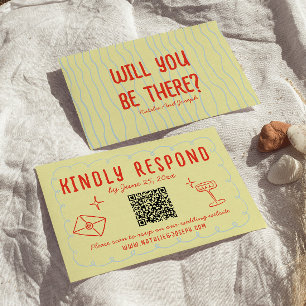 Retro Colorful Hand plockade Unik QR-kod Bröllop OSA Kort