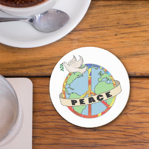 Retro Colorful Hand plockade World Peace with Dove Underlägg