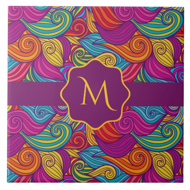 Retro Colorful Jewel Tone Swirly Wave Mönster Kakelplatta (Framsidan)