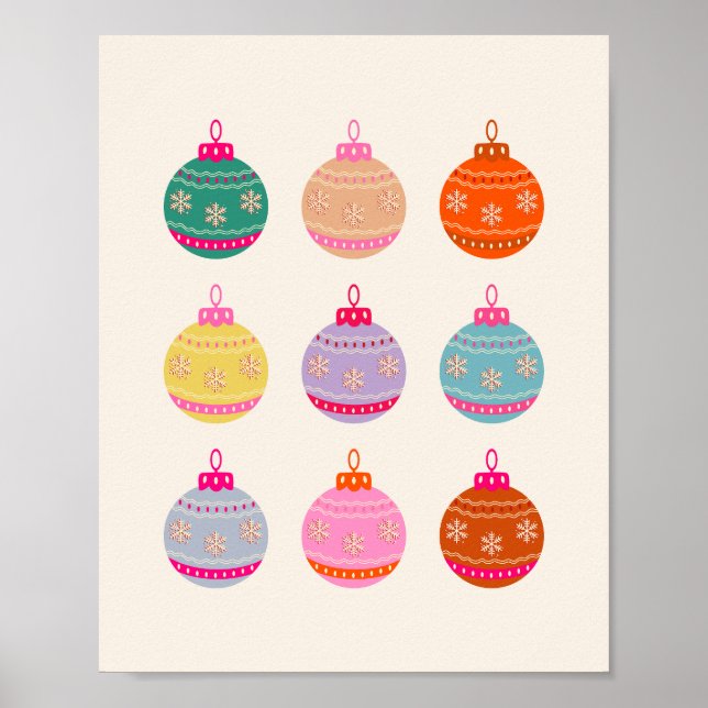 Retro Colorful jul Baubles Poster (Framsidan)