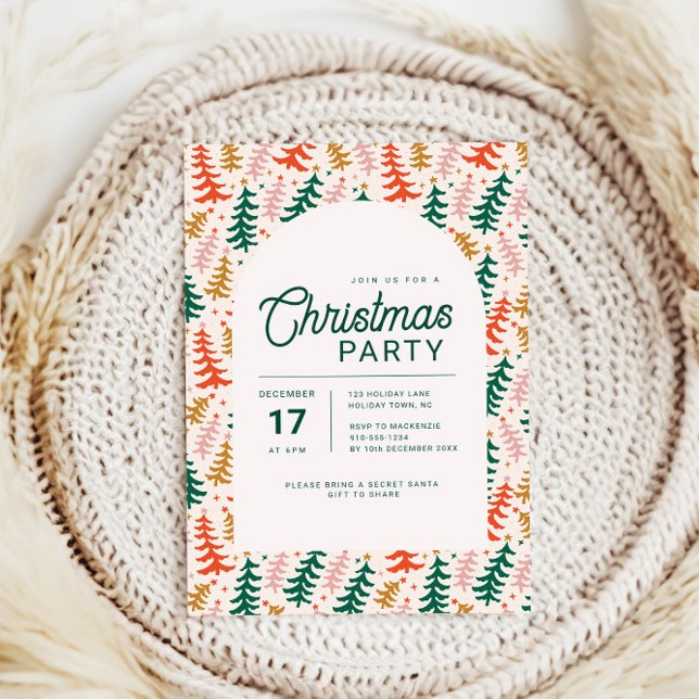 Retro Colorful Julgran Party-inbjudan Inbjudningar (Retro Christmas Tree Christmas party invitation)