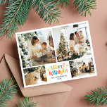 Retro Colorful Merry och Bright 4 Photo jul Helg Vykort<br><div class="desc">God och god jul! Skicka dina semesterhälsningar till dina vänner och nära vänner med det här färgstarka julfotokortet från stil. Det här kortet innehåller fyra vackra foton av din familj och en text som du kan anpassa. (Foto av Elina Fairytale på Pexels. Byt ut den mot din egen.)</div>