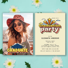 Retro Colorful Photo Studentfest Inbjudningar