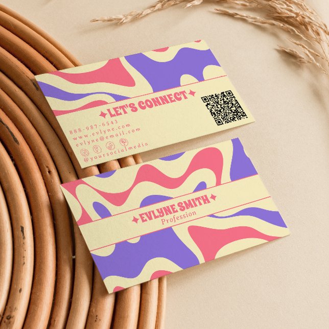 Retro Colorful QR Code Boho Groovy Monochrome  Visitkort (Skapare uppladdad)