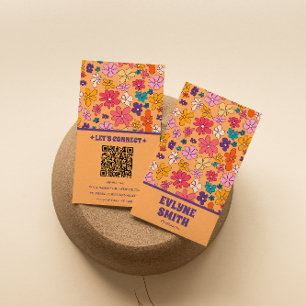 Retro Colorful QR Code Groovy Blommigt Trendig Boh Visitkort