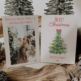 Retro Colorful Quirky Red Grönt jul Bow Träd Julkort