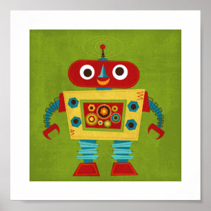 Retro Colorful Robot Poster Skriv ut