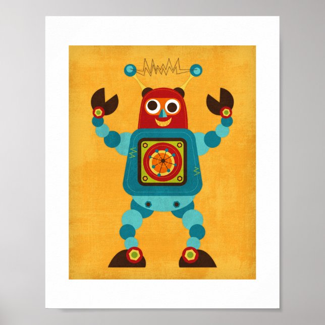 Retro Colorful Robot Poster Skriv ut (Framsidan)