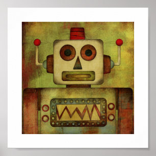 Retro Colorful Robot Poster Skriv ut