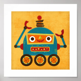 Retro Colorful Robot Poster Skriv ut