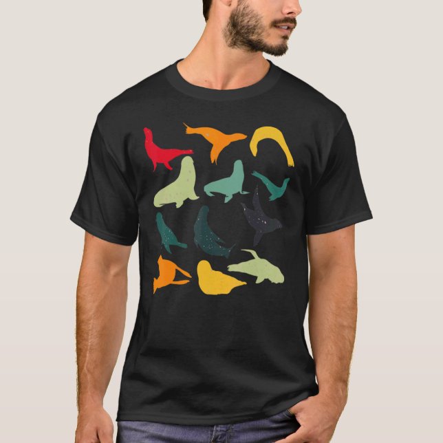 Retro Colorful Sea Lejon T Shirt (Framsida)