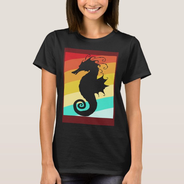 Retro Colorful Seahorse T Shirt (Framsida)
