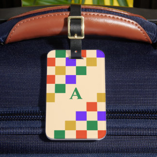 Retro Colorful Squares Geometric Monogram Bagagebricka