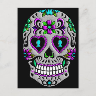 Retro Colorful Sugar Skull Vykort