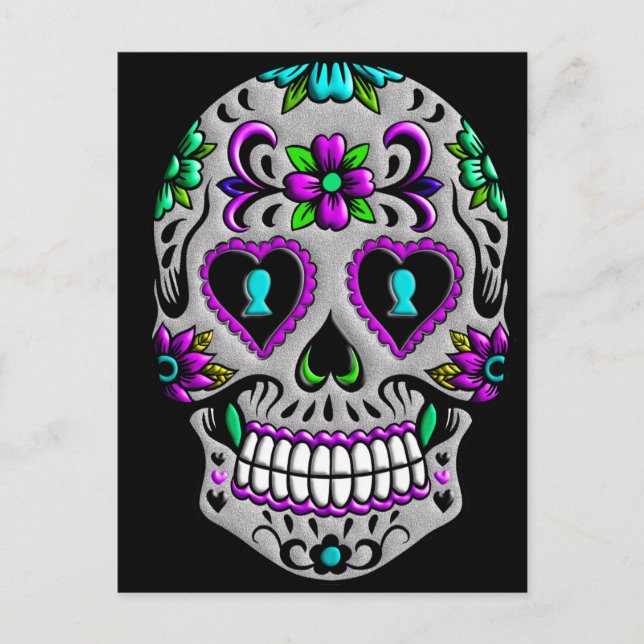 Retro Colorful Sugar Skull Vykort (Framsida)