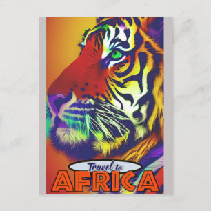Retro Colorful Tiger Travel Afrika Vykort