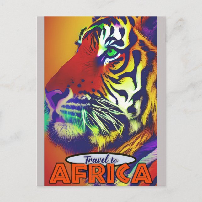 Retro Colorful Tiger Travel Afrika Vykort (Framsida)