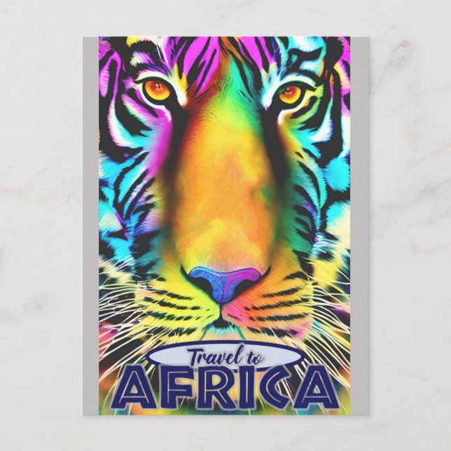 Retro Colorful Tiger Travel Afrika Vykort (Framsida)
