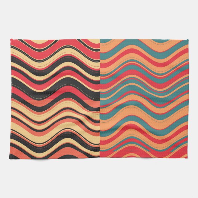 Retro Colorful Vågar Abstrakt Art Kökshandduk (Horisontell)