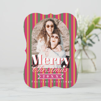 Retro Colours Stripes Christmas Photo  Julkort