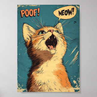 Retro Comic Pop Art Meow Ginger Kattunge Katt Kons Poster