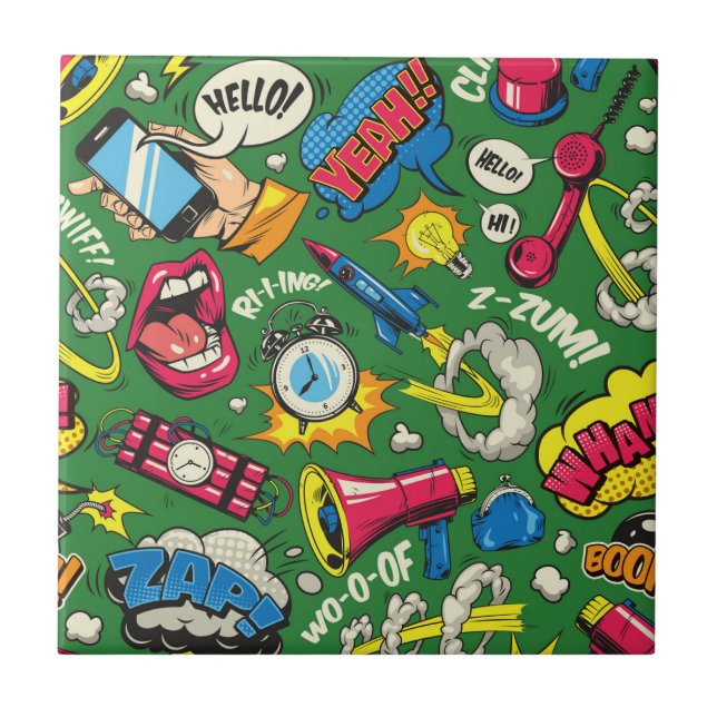 Retro Comic Pop Art Mönster Keramisk Platta Kakelplatta (Framsidan)