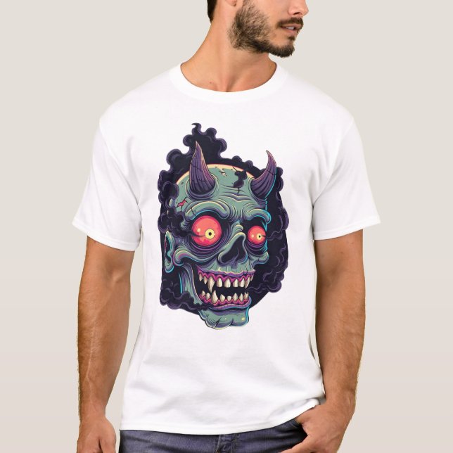 Retro Comic Style Monster Skull T Shirt (Framsida)