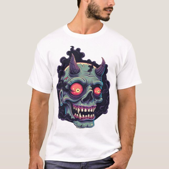 Retro Comic Style Monster Skull T Shirt (Framsida)