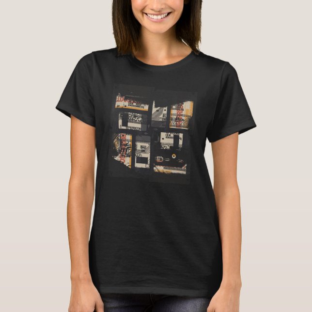 Retro Computer Glitch Geek Programmer för binär ko T Shirt (Framsida)