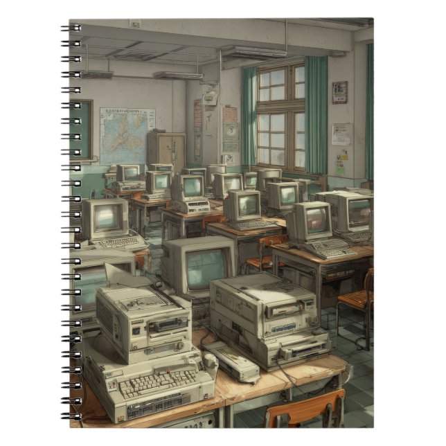 Retro Computer Lab Nostalgia Notebook Anteckningsbok (Framsidan)