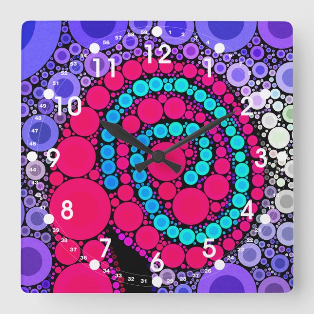 Retro Concentric Circles Coola Swirl Mönster Fyrkantig Klocka (Framsida)