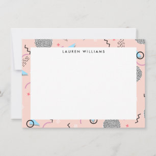 Retro Confetti Memphis Mönster Rosa Flat Notecard Anteckningskort