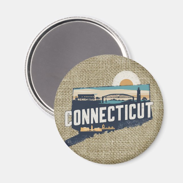 Retro Connecticut Scenisk Silhuett Magnet (Front/Back)