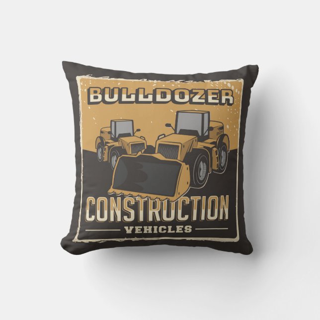 Retro Construction - Bulldozer Dekorativ kudde (Framsida)