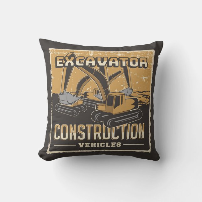 Retro Construction - Excavator Dekorativ kudde (Framsida)