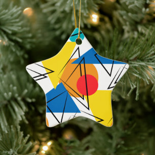 Retro Contemporary Geometric Colorful Mönster Julgransprydnad Keramik
