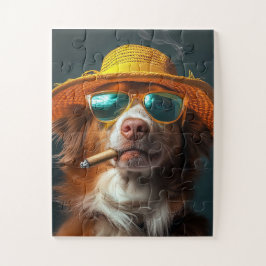 Retro Cool Dog with Yellow Hat Puzzle Pussel