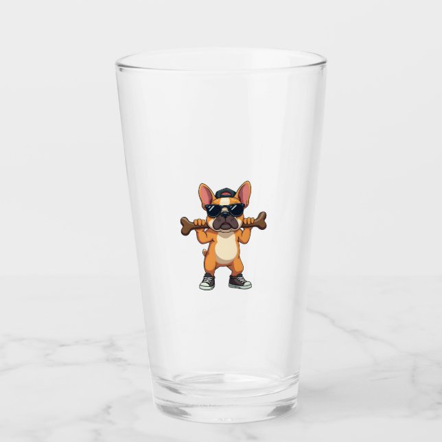 Retro cool fransk bulldog som bär ben seriebild  glaskopp (Framsida)