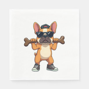 Retro cool fransk bulldog som bär ben seriebild pappersservett