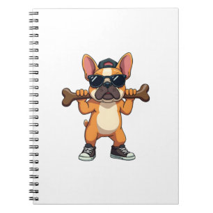 Retro cool fransk bulldog som bär ben seriefigur anteckningsbok