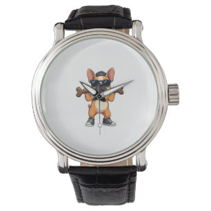 Retro cool fransk bulldog som bär ben seriefigur  armbandsur