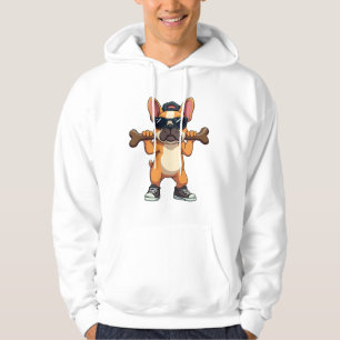 Retro cool fransk bulldog som bär ben seriefigur hoodie