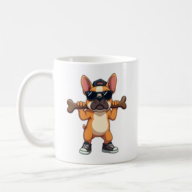 Retro cool fransk bulldog som bär ben seriefigur  kaffemugg (Vänster)