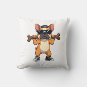 Retro cool fransk bulldog som bär ben seriefigur kudde