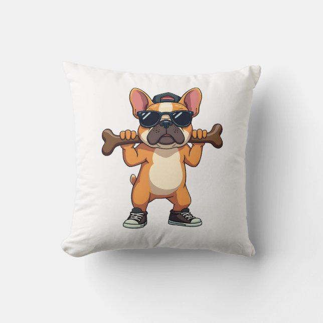 Retro cool fransk bulldog som bär ben seriefigur  kudde (Framsida)