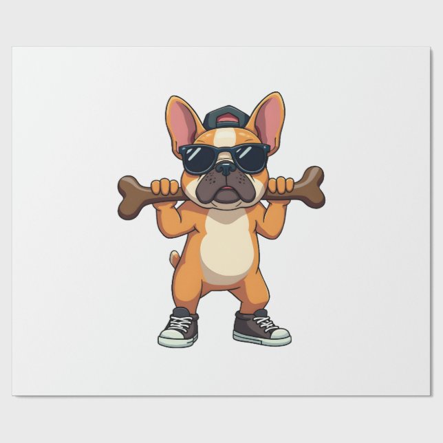 Retro cool fransk bulldog som bär ben seriefigur  presentpapper (Platt)