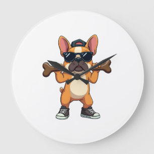 Retro cool fransk bulldog som bär ben seriefigur stor klocka