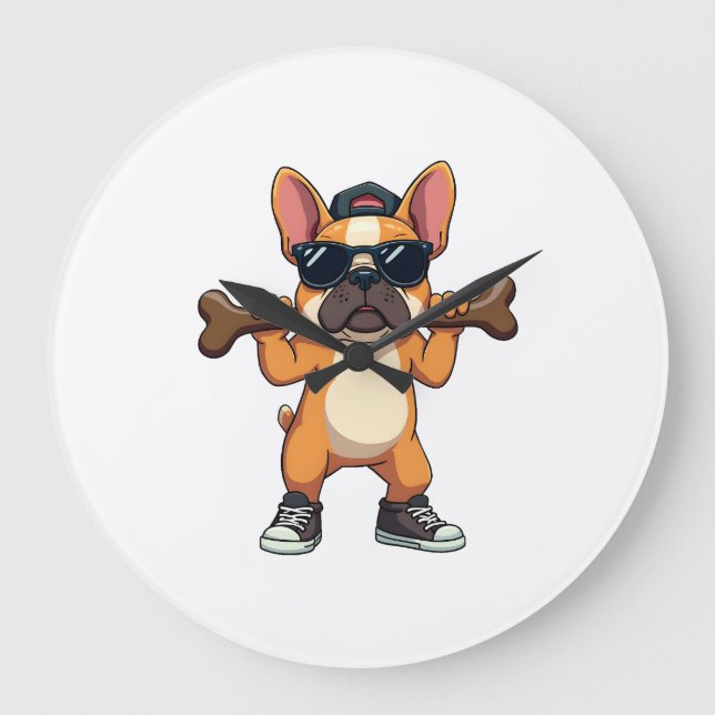 Retro cool fransk bulldog som bär ben seriefigur  stor klocka (Framsida)